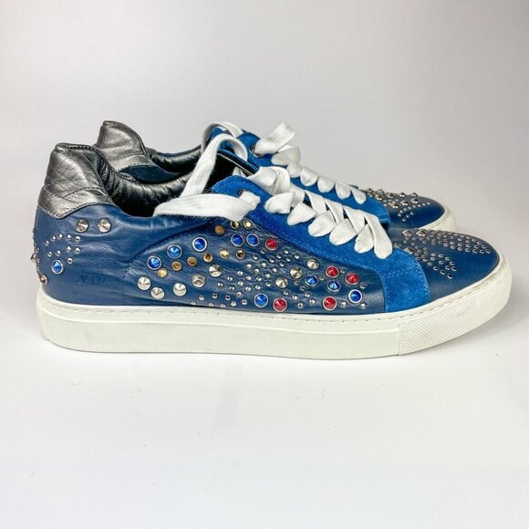 Zadig and Voltaire Tricolor Studded Leather and Suede Jungle Clous Sneakers Size - Picture 2 of 12